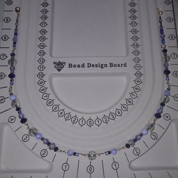 Blue Crystal Glass and Shell Necklace with Gold - Picture 5 of 6